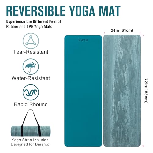 UMINEUX Extra Thick Yoga Mat, 2/5 Inch (10MM), Natural Rubber and TPE Non Slip Yoga Mats with Strap for Women Men, Eco Friendly Exercise Mat for Yoga, Pilates and Home Workout - Image 6