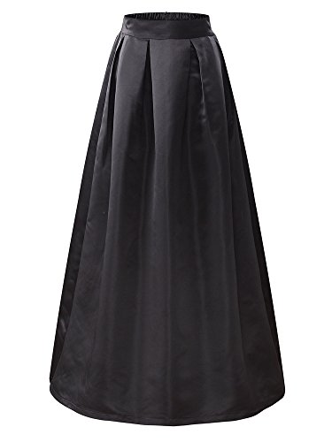 VETIOR Women's Elastic High Waist A-line Flared Maxi Skirt(X-Large,Black)