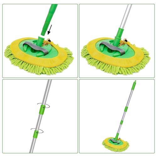 Image of 47 inch Car Wash Brush Mop Cleaning Tool with Long Handle Kit for Washing Detail Car Truck, SUV, RV, Trailer, Boat 2 in 1 Chenille Microfiber Sponge Duster, Paint Scratch Free