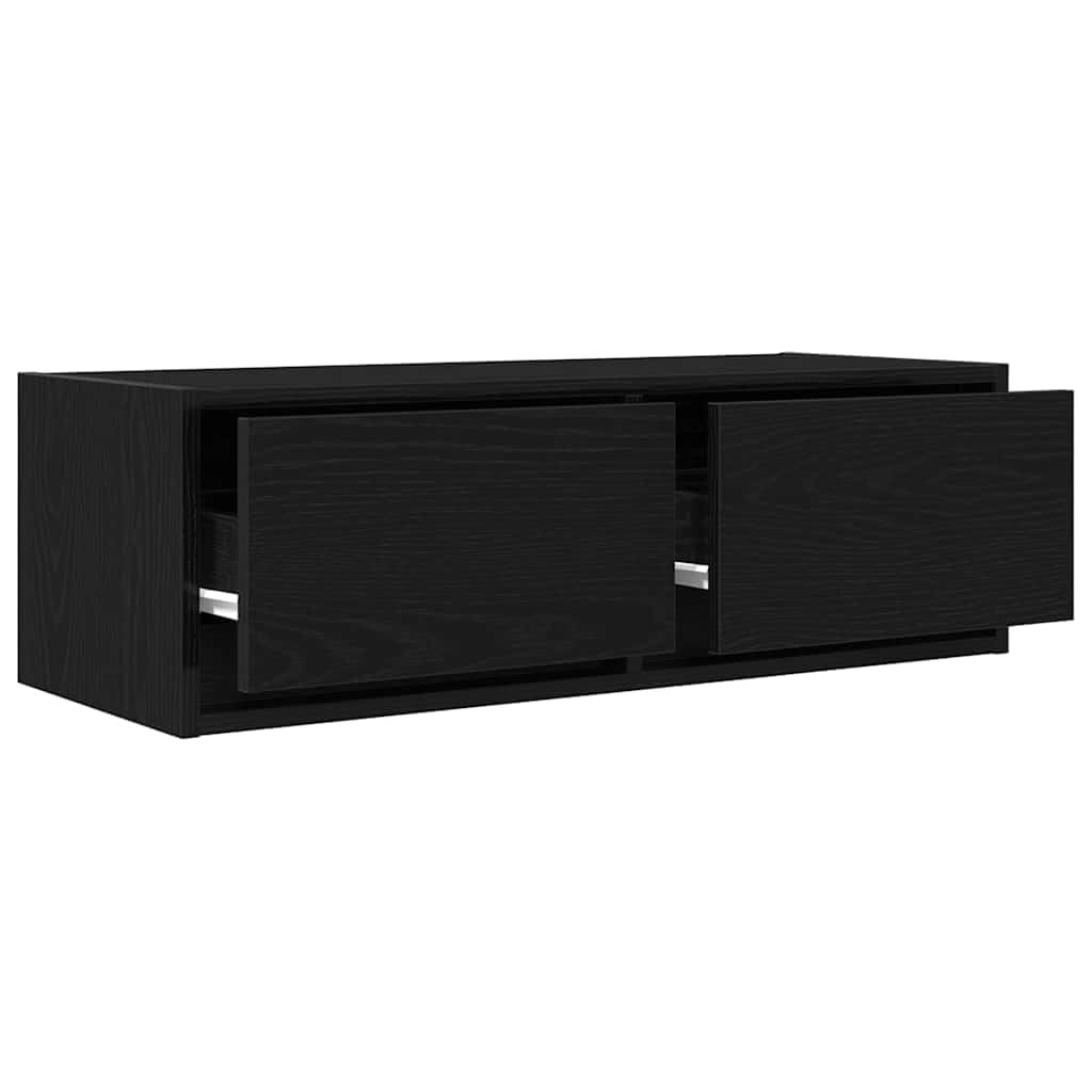 Szafki pod telewizor 2 szt. czarny wygląd dębu, 80 x 31 x 25,5 cm regał wiszący, materiał drewnopochodny, do salonu, sypialni, centrum medialne