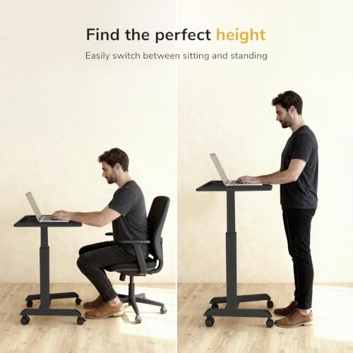 Image of Mount-It! Laptop Cart Rolling Desk Adjustable Height with 28.5 inch x 22 inch Tabletop, Ergonomic Sit-Stand Workstation on Wheels Portable for Home Office, Dorm, Classroom, Black