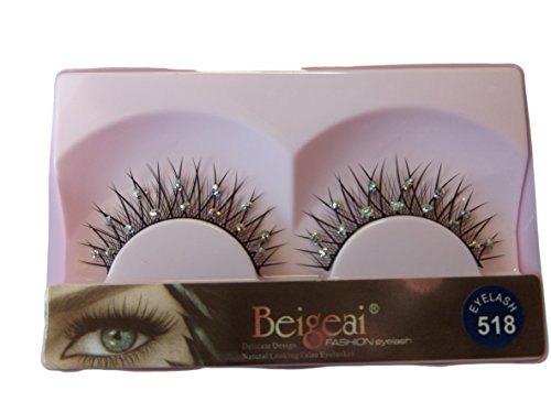 Fat-catz-copy-catz 1 pair quality boxed dramatic Black with diamonte jewels thick false fake extensions eyelashes #508 for fancy dress, night out