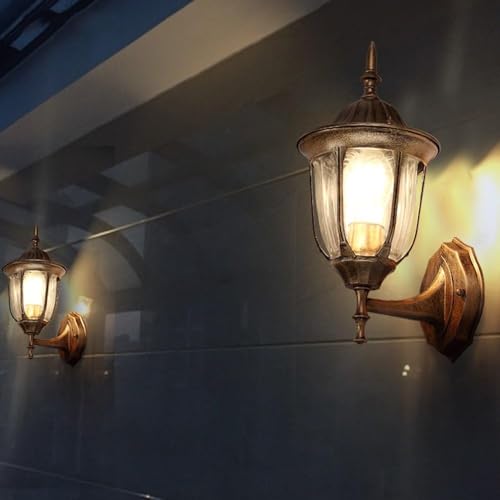Image of WHITERAY Golden Aluminium Die Cast Outdoor Wall Light Lantern Waterproof Lighting Fixture Lamp with Clear Glass Panels Antquei Finish Perfect for Farmhouse, Muesum, Garden, Entryway (Without Bulb)