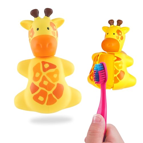 Flipper Fun Animal Giraffe Toothbrush Cover – Kids Toothbrush Holder with Cover – Toothbrush Holders for Bathrooms - Suction Cup Toothbrush Holder