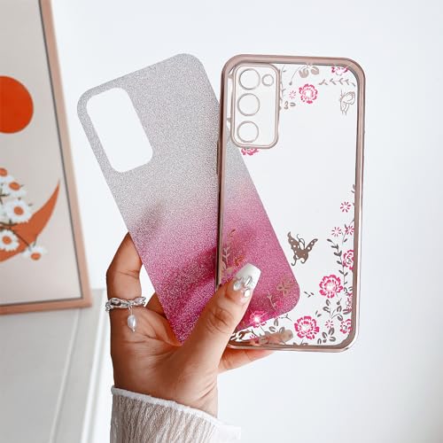 Image of for Samsung Galaxy S20 FE Case,S20 FE Case for Women Gradual Change Glitter Crystal Soft TPU Stylish Butterfly Floral Heart Clear Protective Cover with Strap for Samsung S20 FE (Rose Gold)