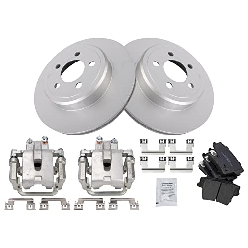 Image of TRQ Rear Brake Pad and Rotor Set Ceramic Vented Coated Rotors Calipers