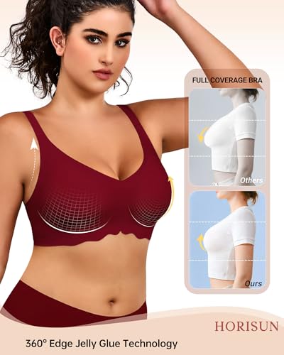 Image of HORISUN Wireless T Shirt Bra Seamless Push Up Bralette Full Coverage V Neck Comfortable Bras for Women