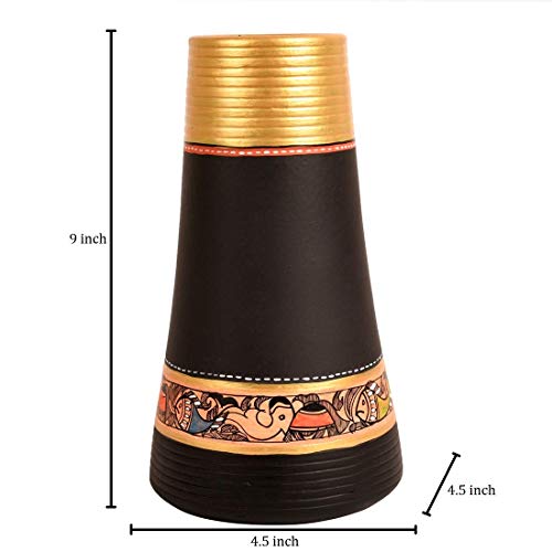Image of Aakriti Art Creations Vase Earthen Black Madhubani Set of 3 | Handmade Terracotta Flower Vases | Matte Finish Madhubani Art Decorative Vases for Living Room, Table Decor & Gifting