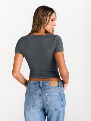Image of Trendy Queen Womens Boat Neck Tops Short Sleeve Shirts | Compression Basic Tops,Y2K Aesthetic Slim Fit,Professional Business Casual, Polished Teacher Outfits