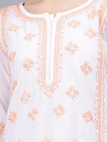 Image of Seva Chikan Hand Embroidered Lucknowi Chikankari Cotton Straight Kurta for Women SCL4567