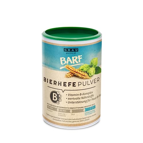GRAU - das Original - 100 % natürliche Bierhefe, für glänzendes Fell und kräftige Haut, reich an Mineralstoffen und Spurenelementen1er Pack (1 x 500 g), Ergänzungsfuttermittel für Hunde und Katzen