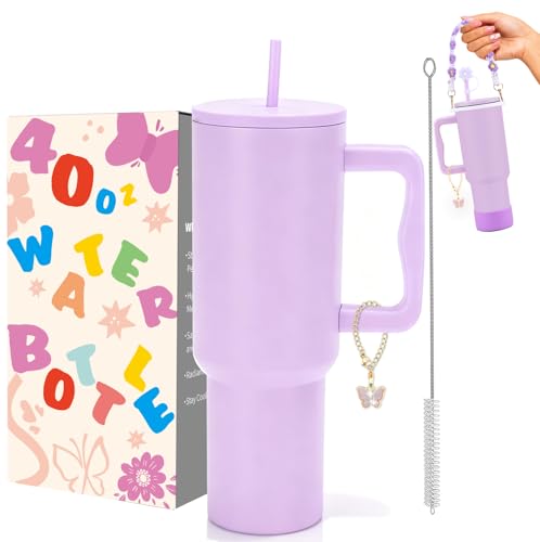 Sanilinwild 40 oz Tumbler Travel Mug Coffee Cup with Handle and Straw/Stainless Steel Double Wall Vacuum Insulated for Cold Hot Coffee -Easy to Carry-Holiday Gifts for Women Men 6PCS (Lavender)