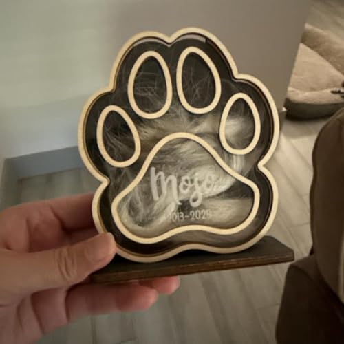WEIYOUDP Personalisierte Aufbewahrungsbox für Hunde- und Katzenpfotenform, Haustier-Gedenkschattenbox, Hundefell-Andenkenrahmen, Katzen-Gedenkgeschenk, Haustier-Geschenk, Schreibtisch-Dekoration (Holz