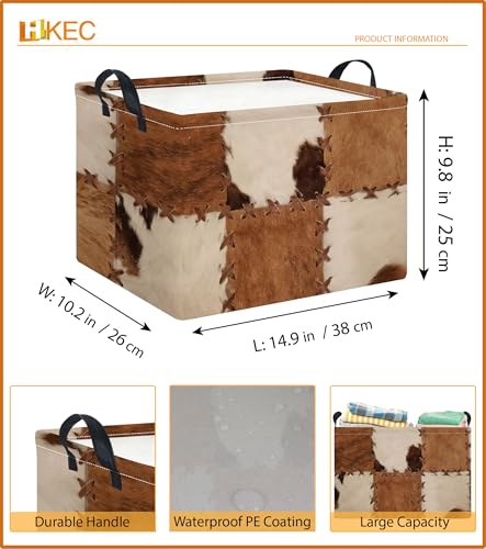 Image of Rectangle Storage Basket with Handles,Collapsible Storage Bin,Books Box,Gift Basket(Cow Print)