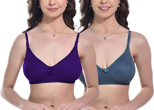 Image of FIMS - Fashion is my style Women Cotton Blend Non-Padded Bra Non-Wired Mould Seamless Cup Solid Bras Cup-B Pack of 1, Multicolor