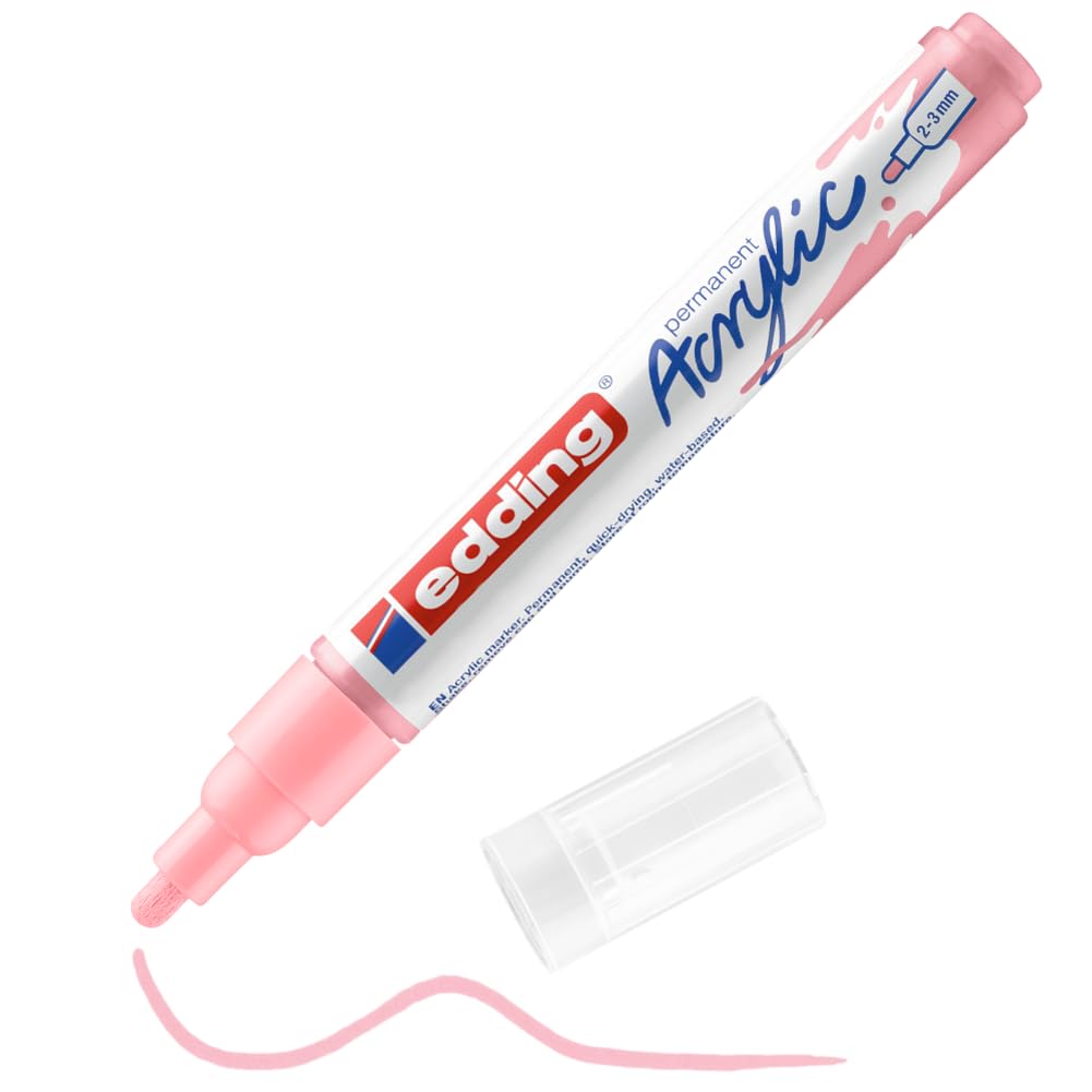 edding 5100 acrylic marker medium - rose - 1 waterproof acrylic paint marker - round nib 2-3mm - acrylic paint pen for drawing on canvas, art paper and wood - acrylic markers for pebbles