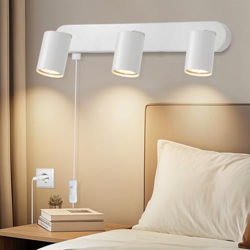 Dehobo Lámpara de pared Dormitorio con Interruptor - Aplique con Enchufe pared Casquillo GU10 Rotatorio 350° Blanco Moderno - Aplique Dormitorio con Cable Salón - Sin Bombilla