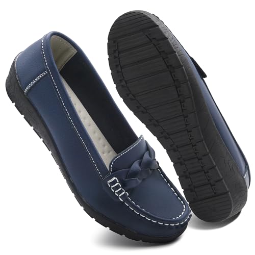Image of Women Loafers Flexible Breathable Slip-On Comfortable Sole Low Wedge Loafers for Women Ladies Shoes for Walking