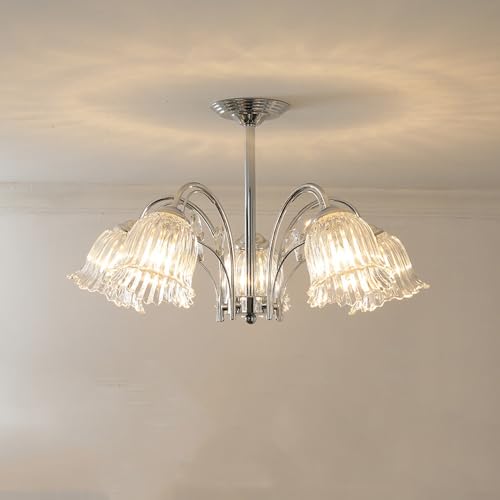 Plafonnier tulipe en verre moderne luminaire suspendu chrome 6 lampes cuisine chambre