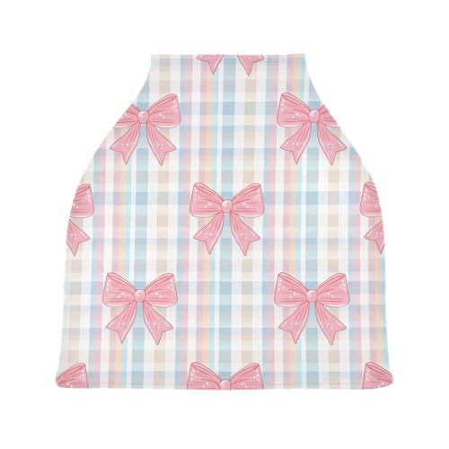 Bulletgxll Bow Plaid Car Seat Covers for Babies Breathable Nursing Breastfeeding Cover Multi-Use Infant Carseat Canopy and Stroller Cover for Boys Girls