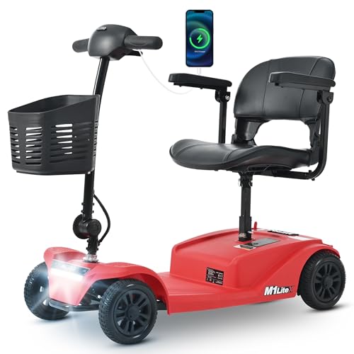 Mobility Scooters for Seniors 400 lbs Weight Foldable，Portable Folding Heavy Duty 4 Wheel Electric Wheelchair Device for Adults - Compact 400 lb Capacity Mobile Motorized Scooter for Travel (red) -  dwqfef.com