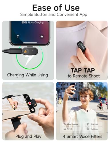 Image of MAONO Wave T1 Mini Wireless Lavalier Microphone for iPhone 16 15, Android, Tablet, PC, Clip on Lapel Mic with USB-C Plug, Noise Cancellation, AI Voice Filter for Video Recording Vlog TikTok YouTube