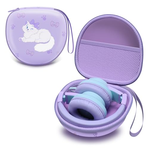 Kids Headphones Case for Folding Headphone, Cat Purple (Case Only)