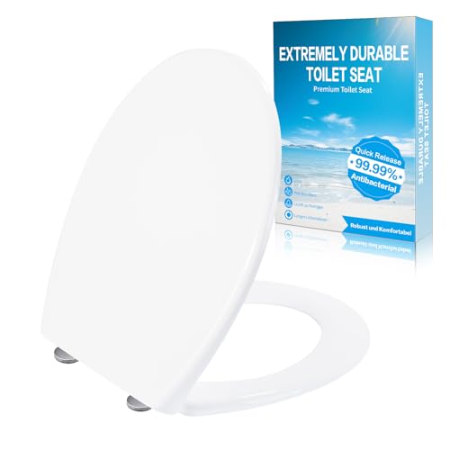 Shgjutop Toilettendeckel mit Absenkautomatik WC Sitz mit Absenkautomatik Antibakteriell & UV-beständig O Form Schnellverschlussfunktion klodeckel Bis 200 KG klobrille Weiß