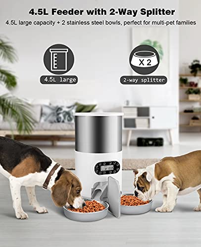 HUICOCY Automatic Cat Feeders, 304 Stainless Steel Timed Cat Food Dispenser for 2 Cats & Small Dog, 4.5L Pet Feeder with… - Image 3