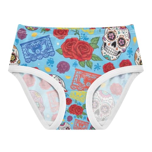 Toddler Panties, Colorful Sugar Skulls Blue Girls Underwear Cotton, 2–8 Years
