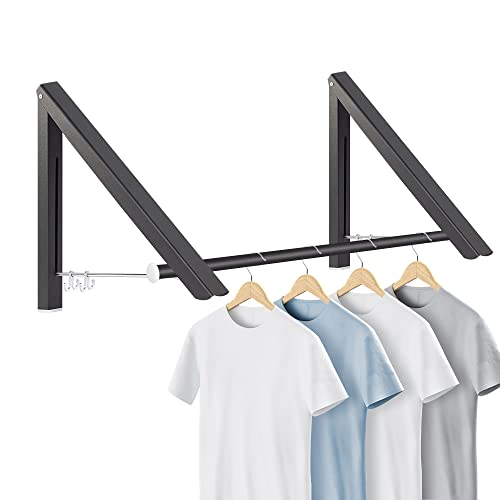 ERWEY Perchas plegables para ropa de pared, 2 unidades, de aluminio, con barra y gancho, ahorro de espacio para balcón, dormitorio, cuarto de baño, negro Cover