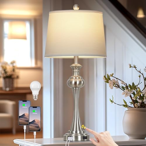 CINSARY 28.75' Silver Table Lamps for Living Room,3 Way Touch Control Table Lamp, Bedside Desk Lamp...