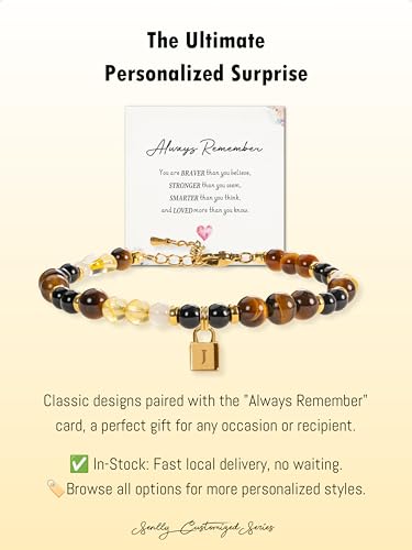 SENLLY Crystal Initial Bracelet, Meaningful Gift for Women Crafted with Natural Stone & Letter Padlock Charm J, Adjustable for Mom Daughter Sister Wife Friend - image 5