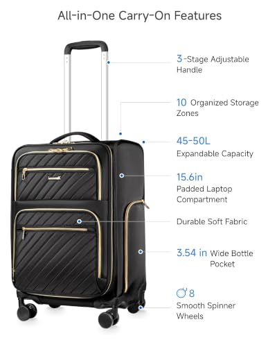 Image of LUGGEX Expandable Softside Carry On Suitcase, Black, 21 inch
