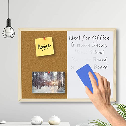 Owlkela Dry Erase Cork Board 16.5"X12.6", Notice Pin Board, Memo Board, Vision Board, Bulletin Board For Office, Classroom Or Home, Mounting Hardware And Push Pins Included, Wooden Frame #TOP5