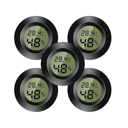 5 mini termómetro ambiental interior digital, higrómetro digital, monitor de temperatura y humedad para casa, guardería, incubadora para guitarra, reptiles, invernaderos para coche, negro