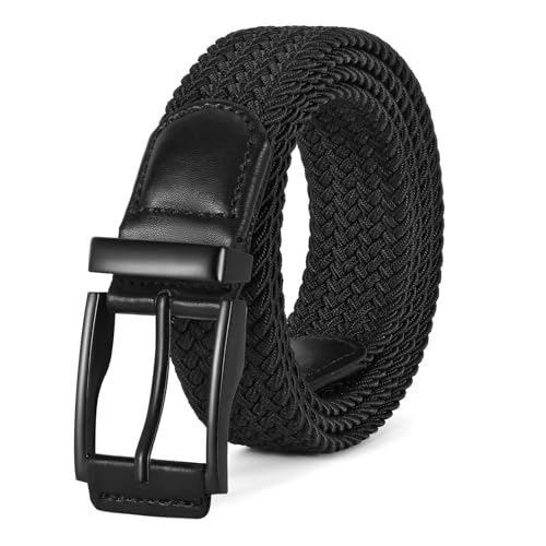 Image of WERFORU Stretchy Braided Belt for Men Elastic Woven Belt for Jeans Pants Casual Men’s Golf Belt Black