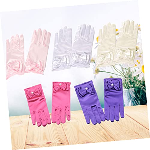 Princess Gloves for Kids Bowknot Design Micro Elastic Performance Gloves Short Cosplay Costume Accessories for Dress-Up Parties Suitable for Children3