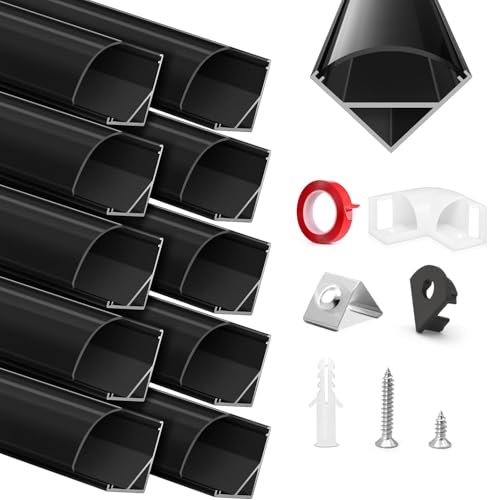 LED Aluminium Kanaal, HOMMAND 10 x 1m LED Aluminium profiel, LED Strip Kanaal en Diffuser, LED Strip Profiel met Hoekverbinder, Plakband, Eindkappen, Montage Clips, LED Profiel V Vorm 10m