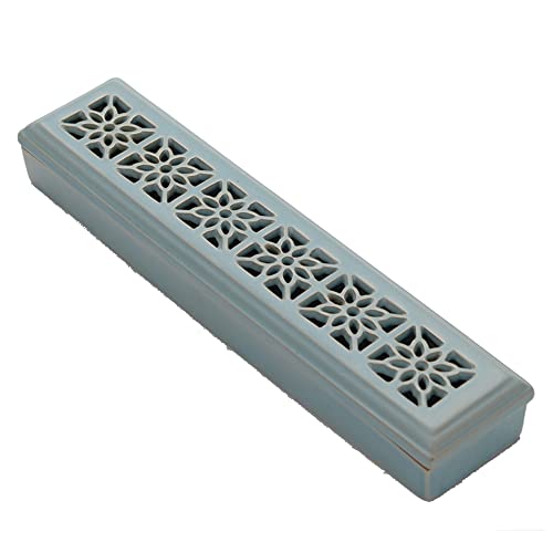 XFLYP Quemador de Incienso de Cerámica Rectangular Vintage con Exquisita Tapa de Porcelana para Incienso, Soporte para Cenizas, Bandeja de Atrapasueños con Capa Ignífuga, Azul Cover