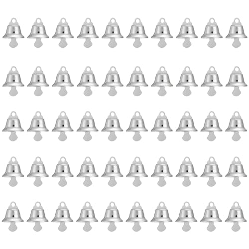 Patikil Mini Craft Bells - 50pcs 0.6" Metal Hanging Bells for DIY Party Wedding Decoration Silver