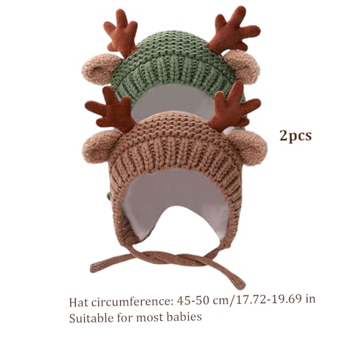 2PCS Baby Winter Hat, Cute Reindeer Antlers Warm Toddler Hat Unisex Soft Crochet Knitted Hat for Toddler Girls Boys2