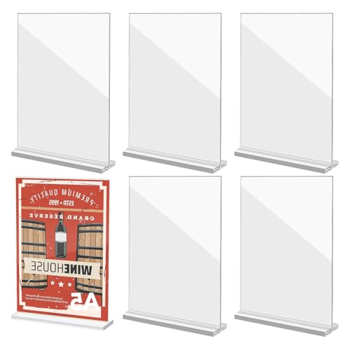 thirei Expositor de Acrílico,Porta Letreros Acrílico A5, Pack de 6 Soportes de Mesa, Soportes de Mesa Acrílicos, Soportes Publicitarios para Restaurantes, Menús, Documentos, Oficina
