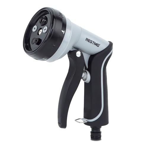 Restmo Pistola a Spruzzo per Tubo Flessibile con 5 Modalità di Spruzzo, Irrigatore per Tubo da Giardino con Cono Girevole Unico e Modalità Turbo-Soffio, Ideale per Lavaggio Auto, Irrigazione Piante