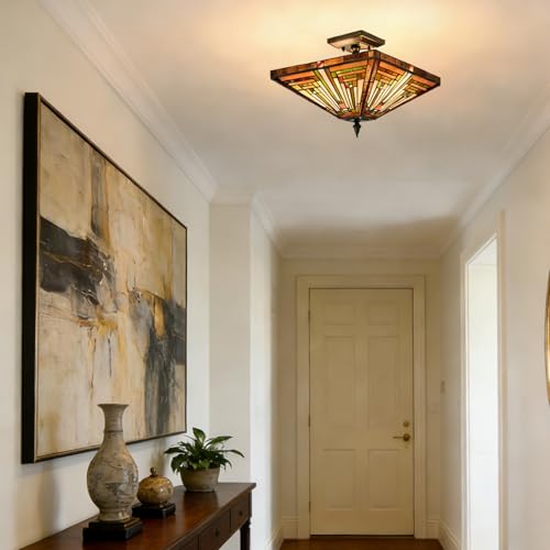 Image of DAYCENT 3-Light Tiffany Semi Flush Mount Light