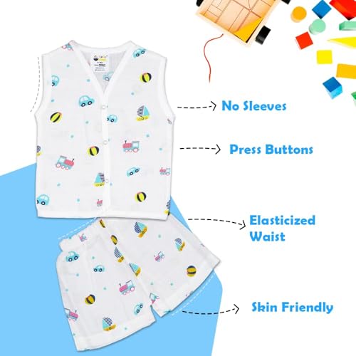 Image of Muslin Jabla & Shorts|For Boys & Girls|Summerwear Sleeveless Vest|Baby Products|Casual Clothing Set