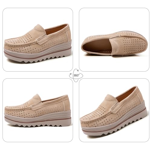 Image of YING LAN Women Slip On Loafers Comfort Suede Moccasins Wide Low Top Shoes