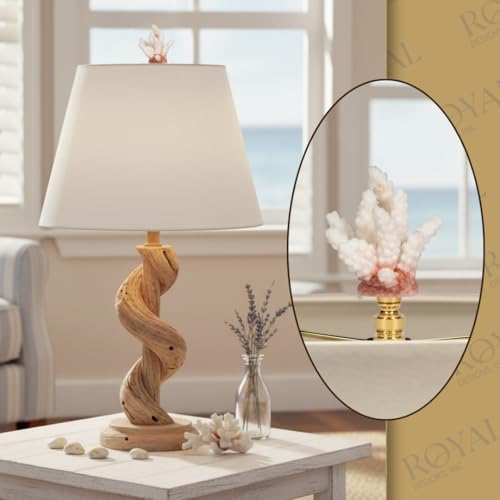 Image of Royal Designs, Inc. Sea Life Lamp Finial, Large Coral, Two-Tone White, Polished Brass Base, Replacement Finial for Table or Floor Lamps