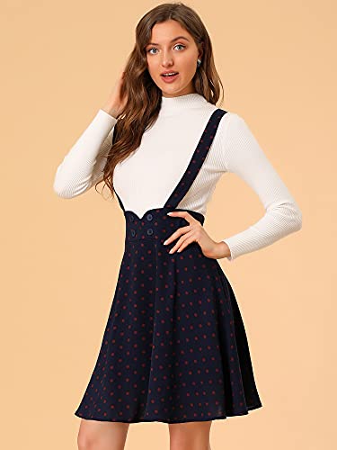 Allegra K Womens High Waist Flared Skater Pinafore Overalls Polka Dots Suspender Skirts3