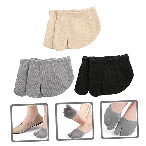 3 Pairs Comfortable Invisible Half Socks for Women of Heelless Forefoot Socks in Light Khaki Gray and Black Sweat Absorbing Tabi Design for Casual Summer Wear3